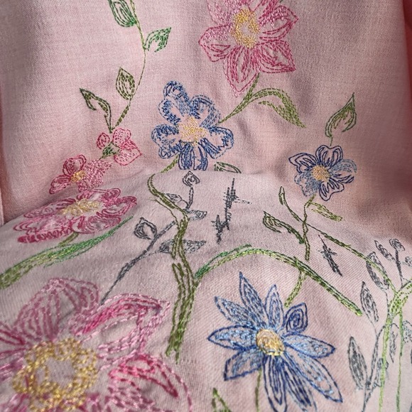 Vintage Pink Blouse 20 Embroidered Flowers Maximalist Coastal Grandma Cottage - Picture 8 of 13